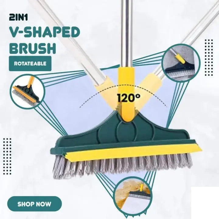 V-Shaped Floor Scrub Brush with Long Handle