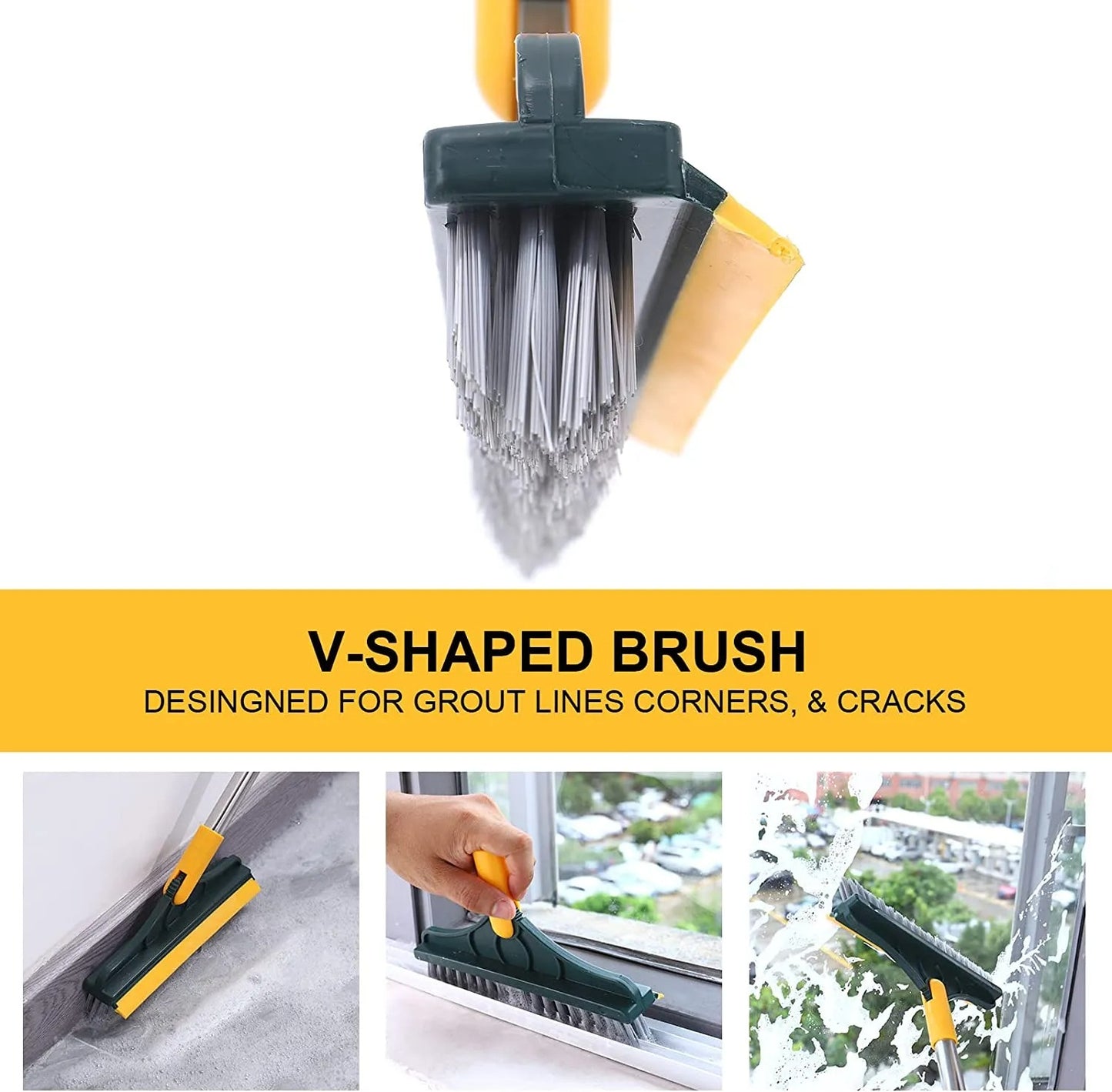 V-Shaped Floor Scrub Brush with Long Handle