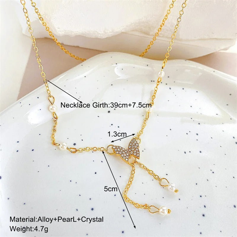 Gold Butterfly Pearl Choker Necklace