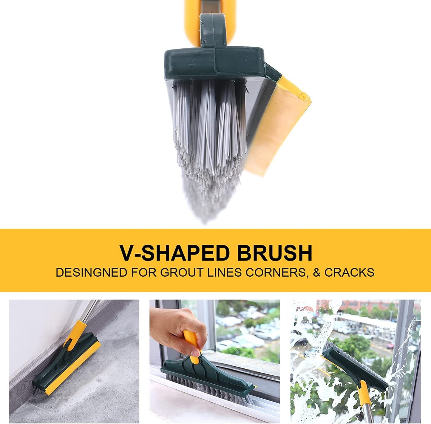V-Shaped Floor Scrub Brush with Long Handle